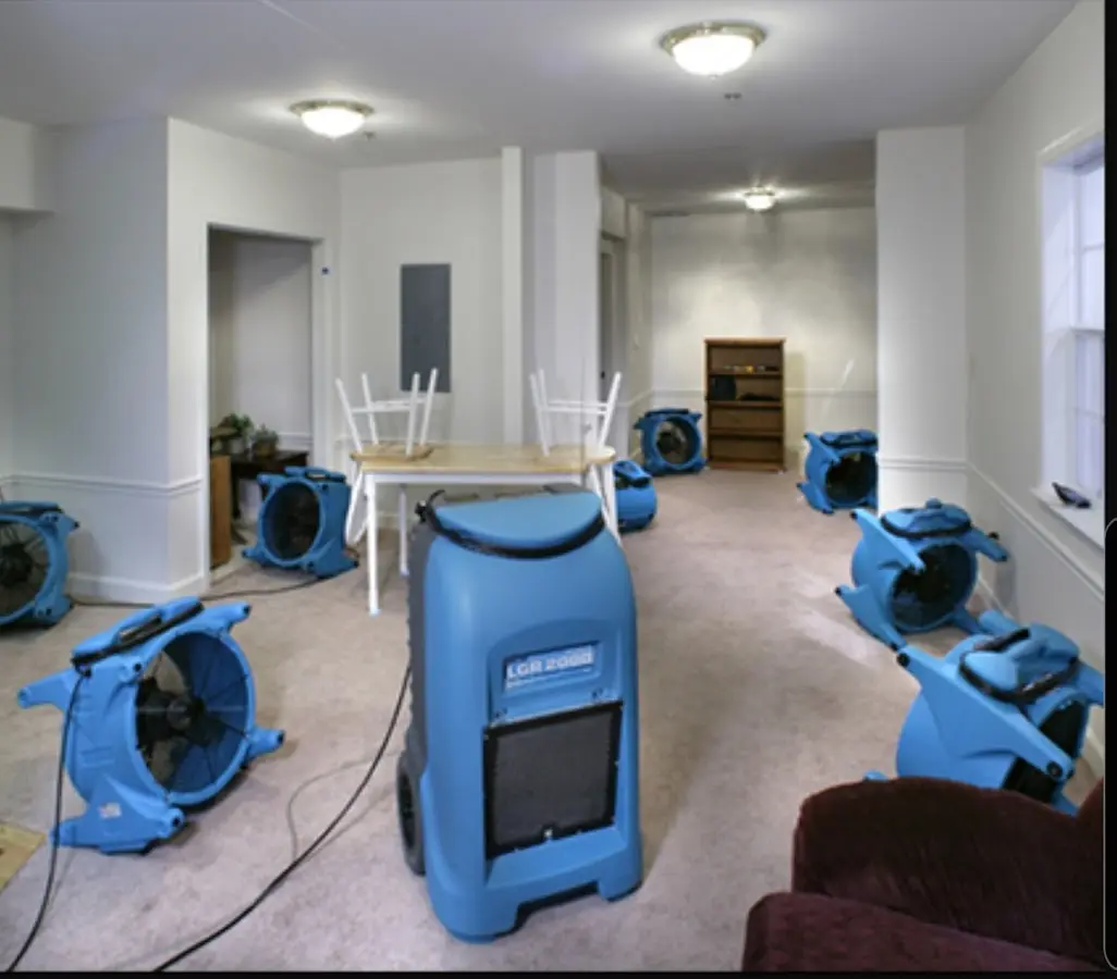 Air movers and dehumidifier setup for Water Damage Restoration in Patchogue